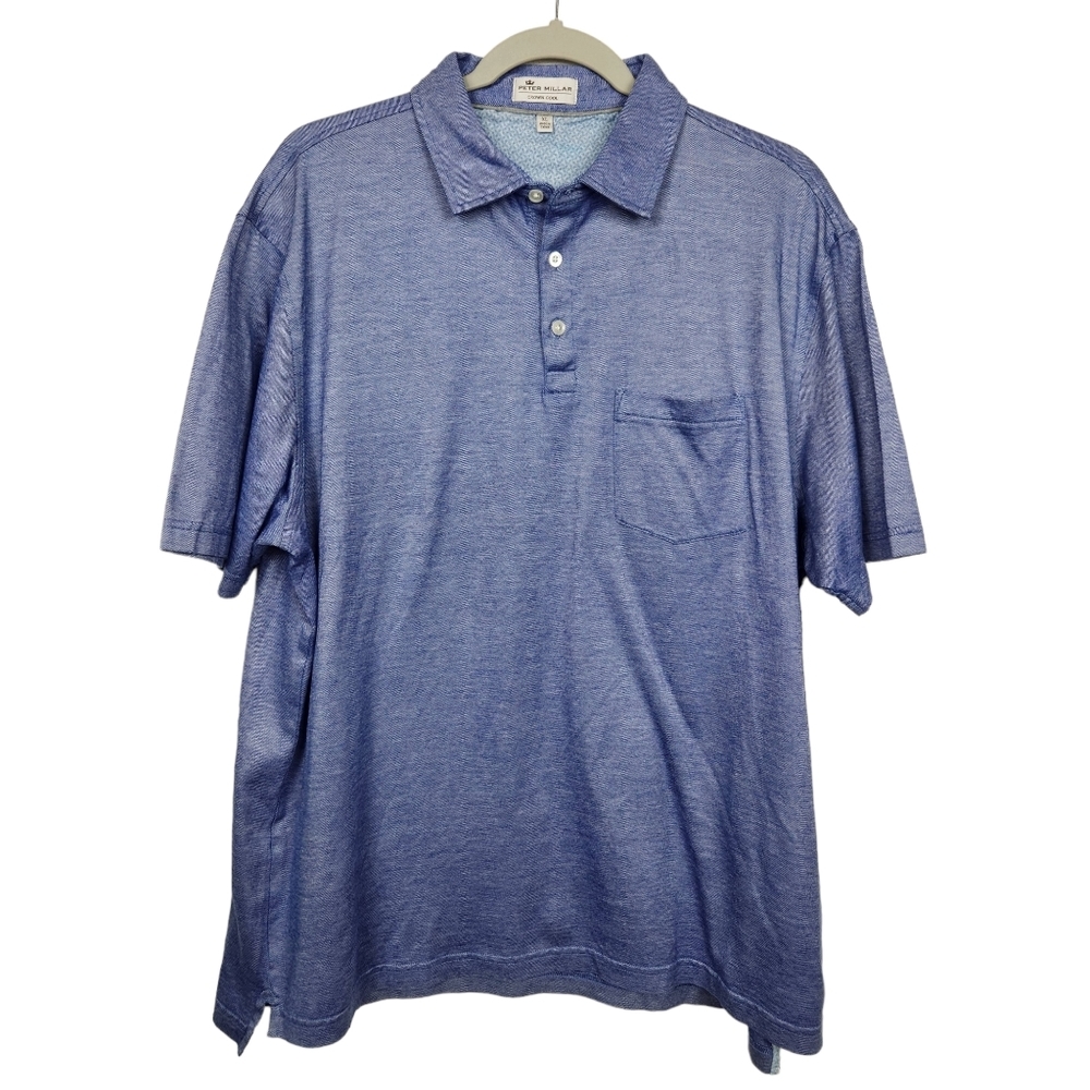 Peter Millar Crown Cool Blue Polo Linen Blend Size XL (Fits like a Large)